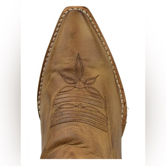 Dan Post Tan Cowboy Boots with White Embroidery - Picture 3 of 8